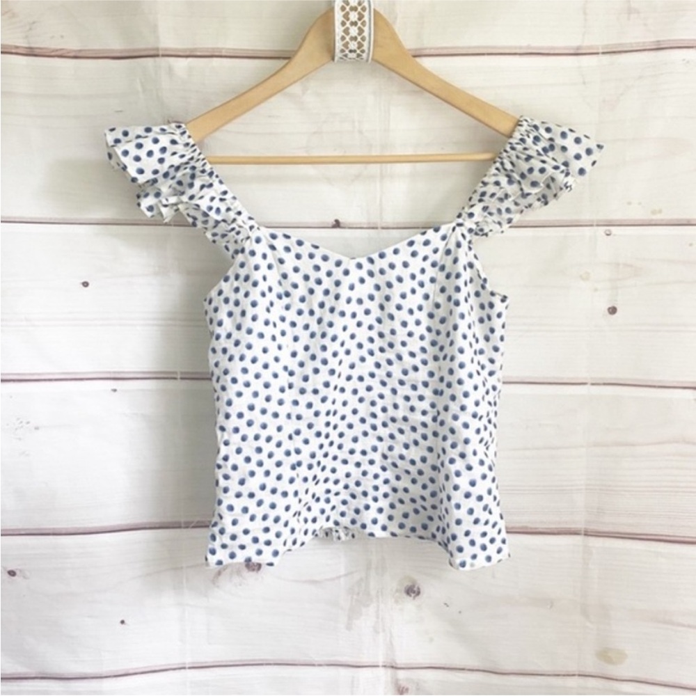 H&M White and Black Spotted Ruffle Blouse